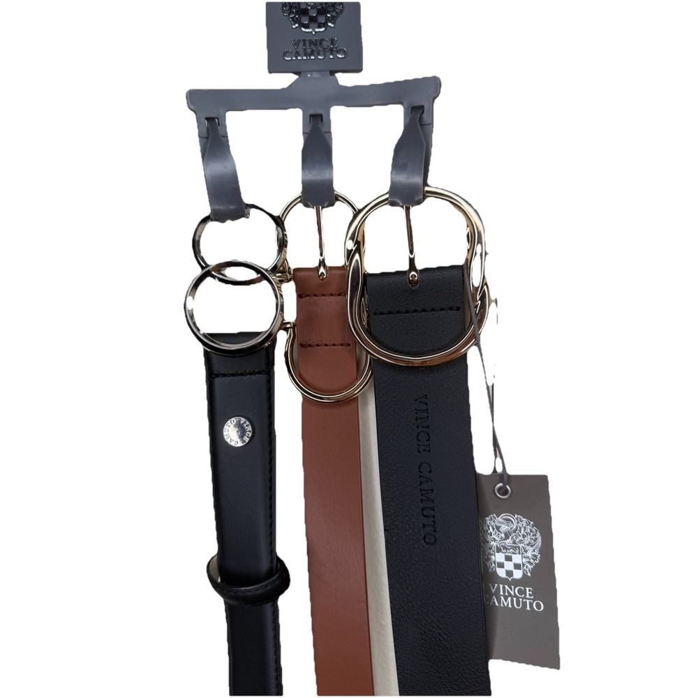 NWT Vince Camuto Womens Belt Set 3-Pack Black Cognac Gold Silver Buckle Size M